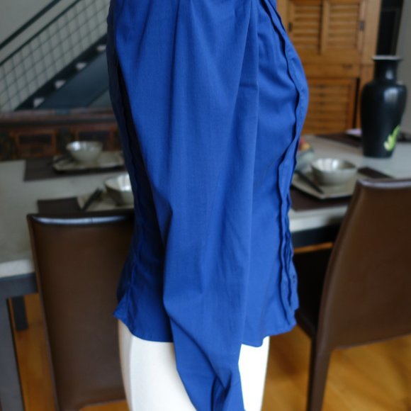 Just Cavalli blue blouse size small $380 puffed sleeves pleats Roberto Cavalli - Picture 5 of 12
